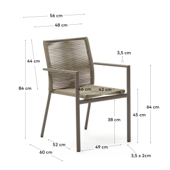 Καρέκλα εξωτερικού χώρου Culip, αλουμίνιο και καφέ σκοινί - μεγέθη