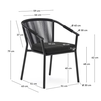 Chaise de jardin Xelida en aluminium et corde noire - dimensions