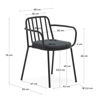 Καρέκλα Bramant, ατσάλι σε μαύρο φινίρισμα - μεγέθη