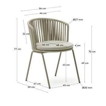 Saconca outdoor chair made with cord and steel, and a green galvanised steel - sizes