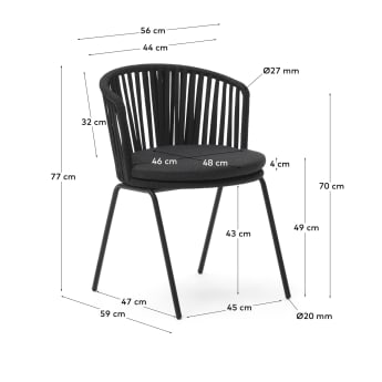 Καρέκλα εξωτερικού χώρου Saconca, σκοινί και ατσάλι σε μαύρο βαμμένο φινίρισμα - μεγέθη