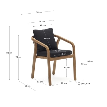 Καρέκλα Malaret, μασίφ ξύλο ευκαλύπτου και μαύρο σκοινί FSC - μεγέθη