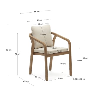 Malaret stackable chair in solid eucalyptus and beige cord, FSC - sizes