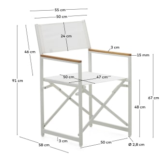 Chaise pliante 100% d'extérieur Llado aluminium blanc et accoudoirs en bois de teck massif - dimensions