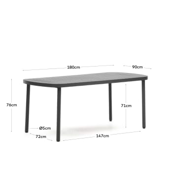 Joncols outdoor aluminium table with a powder coated grey finish, 180 x 90 cm - sizes