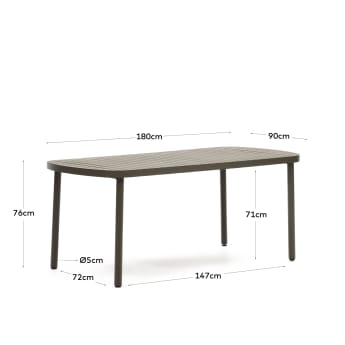 Joncols outdoor aluminium table with a powder coated green finish, 180 x 90 cm - sizes
