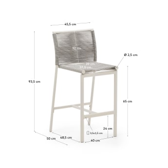 Culip outdoor stool made of rope cord and white aluminium, 65 cm - sizes