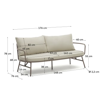 Bramant 2 seater steel sofa with mauve finish, 175.5 cm - sizes