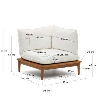 Portitxol modular corner armchair in solid teak - sizes