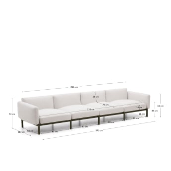 Modulares 4-Sitzer-Sofa für den Außenbereich Sorells beige Polsterung und Aluminium in Grün 314 cm - Größen