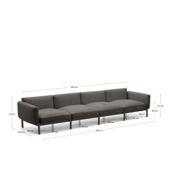 Sorells modular 4-seater outdoor sofa in aluminium with grey finish 314 cm - sizes