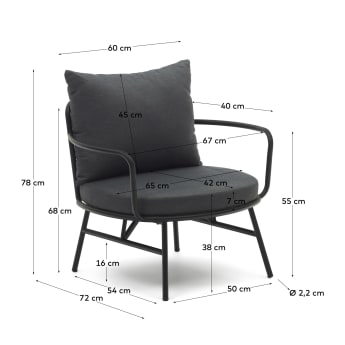 Bramant steel armchair with black finish - sizes