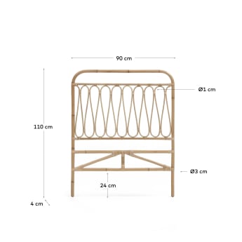 Caterina headboard made from rattan with a natural finish, for 90 cm beds - sizes