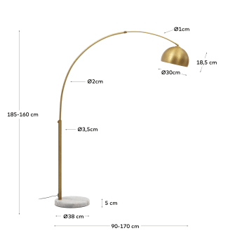 Madali metal floor lamp with brass and white marble finish - sizes