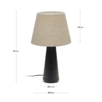 Lampe de table Torrent en métal peint noir et abat-jour en lin - dimensions