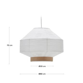 Hila ceiling lamp screen in white paper with natural wood veneer Ø 80 cm - sizes