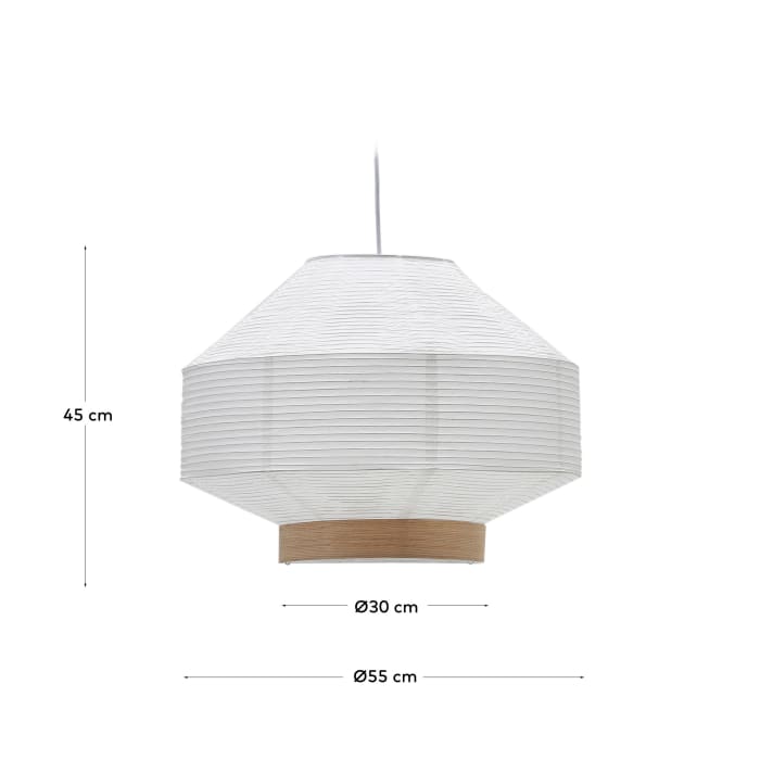 Paralume per lampada da soffitto Hila in carta bianca e impiallacciatura  naturale Ø 55 cm