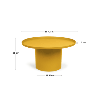 Fleksa round coffee table in mustard metal, Ø 72 cm - sizes