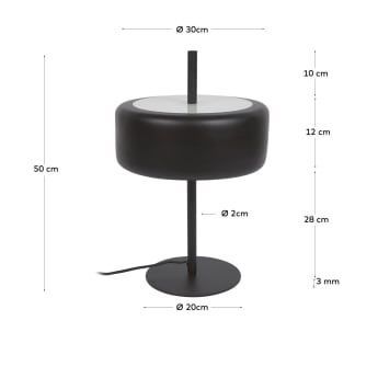 Lampa stołowa Francisca z metalu z czarnym i szklanym wykończeniem - rozmiary