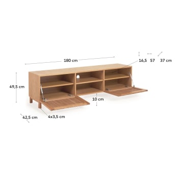 Beyla TV-meubel met 2 deuren in massief hout en eikenfineer, 180x49,5 cm 100% FSC - maten