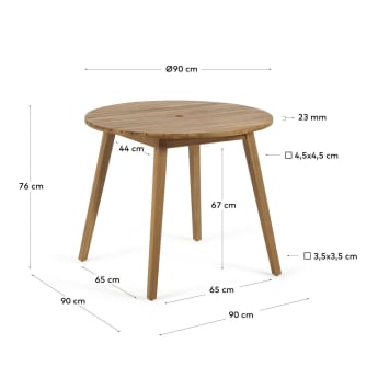 Tavolo Vilma da esterno rotondo in legno massello di acacia Ø 90 cm FSC 100% - dimensioni