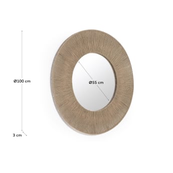 Espejo redondo Damira de yute con acabado natural Ø 100 cm - tamaños