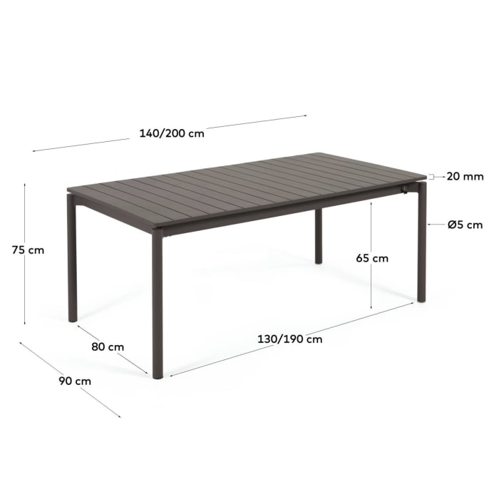 Tavolo da esterno Zaltana allungabile in alluminio grigio scuro opaco 140 ( 200) x 90 cm