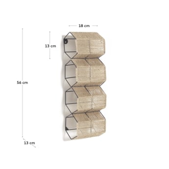 Francina wine rack made from metal with black finish and natural jute 17.5 x 56 cm - sizes