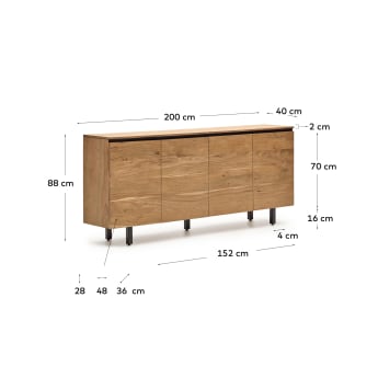 Uxue solid acacia wood 4 door sideboard in a natural finish, 200 x 88 cm - sizes