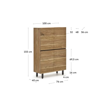 Hohes Sideboard Uxue aus massivem Akazienholz mit natürlichem Finish 100 x 155 cm - Größen