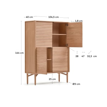 Lenon hoog dressoir met 4 deuren massief hout en eiken fineer 104,5x144 cm FSC MIX Credit - maten