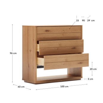 Commode Alguema 3 tiroirs en placage de chêne finition naturelle 100 x 97 cm - dimensions