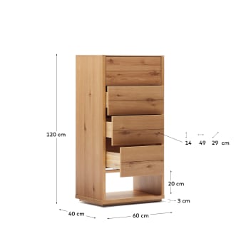 Commode Alguema 4 tiroirs en placage de chêne finition naturelle 60 x 120 cm - dimensions