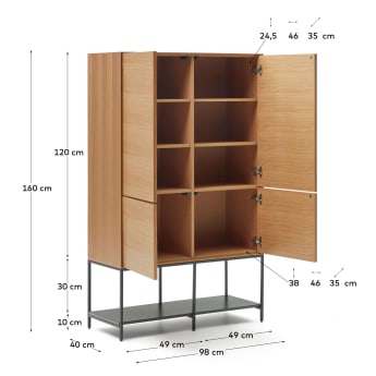Vedrana Highboard 4 Türen aus Eichenfurnier und Stahlbeine in Schwarz 97,5 x 160 cm - Größen
