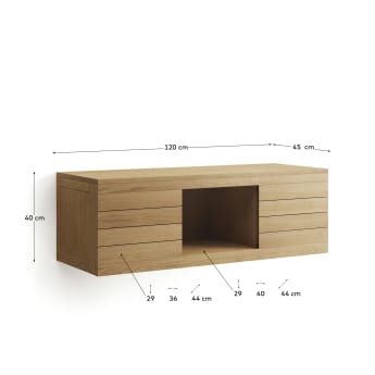 Meuble de salle de bain Yenit en bois de teck massif finition naturelle 120 x 45 cm - dimensions