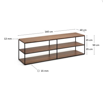 Yoana TV stand with a walnut veneer and painted black metal structure, 160 x 40 cm - sizes