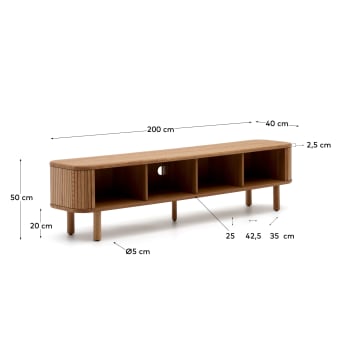 Mailen-tv-meubel met 2 deuren van essenfineer met een natuurlijke afwerking 200 x 50 cm - maten