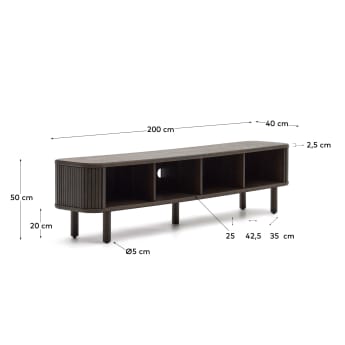 Mailen-tv-meubel met 2 deuren van essenfineer met een donkere afwerking 200 x 50 cm - maten