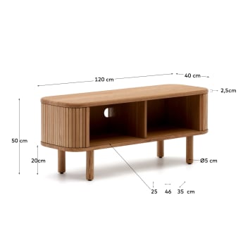 Mailen 2 door TV stand in ash veneer with a natural finish 120 x 50 cm - sizes