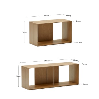 Litto set of 4 modular shelving units in oak wood veneer, 168 x 76 cm - sizes
