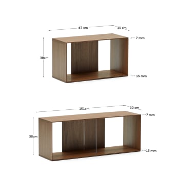 Litto set of 6 modular shelving units in walnut wood veneer, 168 x 114 cm - sizes