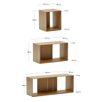 Lot Litto de 9 étagères modulables en placage de chêne 202 x 114 cm - dimensions