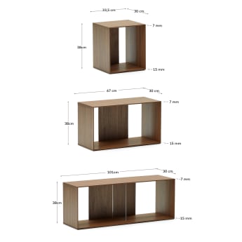 Litto set of 9 modular shelving units in walnut wood veneer, 202 x 114 cm - sizes