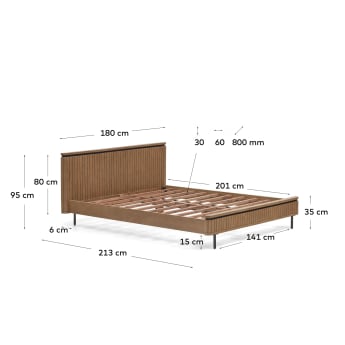 Licia solid mango wood and painted black metal bed, 180 x 200 cm - sizes
