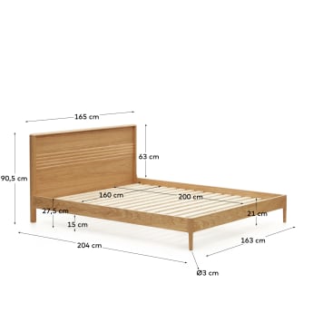 Lit Lenon en bois et placage chêne pour matelas de 160 x 200 cm FSC MIX Credit - dimensions