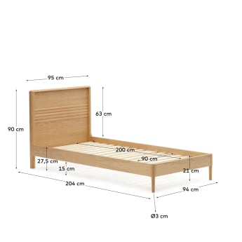 Κρεβάτι Lenon, ξύλο και καπλαμάς δρυός, για στρώμα 90x200εκ, FSC MIX Credit - μεγέθη