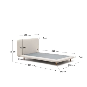 Abziehbares Bett Odum aus beigefarbenem Mikro-Bouclé mit Beinen aus massivem Buchenholz, 90 x 200 cm - Größen