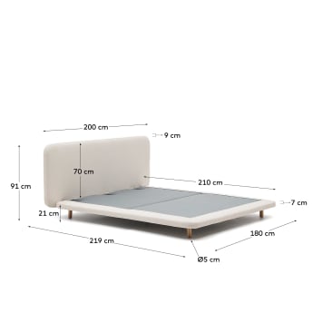 Cadre de lit déhoussable Odum en tissu micro bouclette beige et pieds en bois de hêtre 160 x 200 cm - dimensions