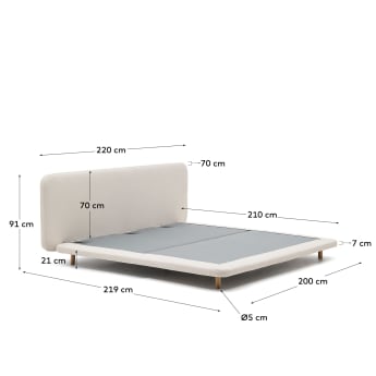Abziehbares Bett Odum aus beigefarbenem Mikro-Bouclé, Beine aus massivem Buchenholz, 180 x - Größen