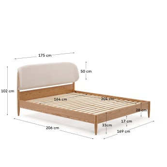 Octavia bed in ash plywood and white upholstered headboard 160 x 200 cm - sizes